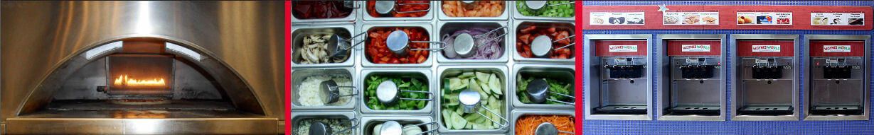 pizza oven, salad bar and froyo machines