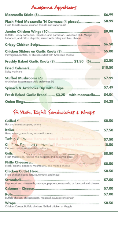 Wings and appetizers menu at Wayne’s World
